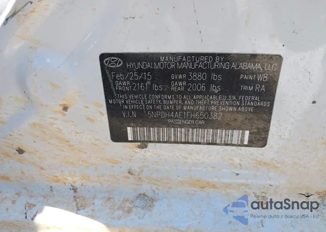 2015 Hyundai Elantra Se из США, поврежденный, VIN 5NPDH4AE1FH650382